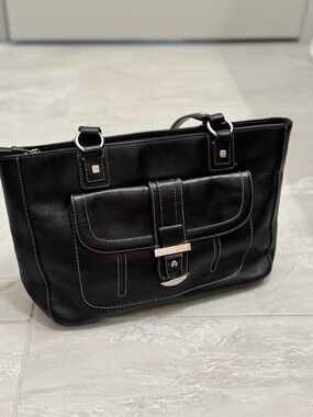 Etienne Aigner Black Leather Tote Bag Shoulder Purse Work Bag